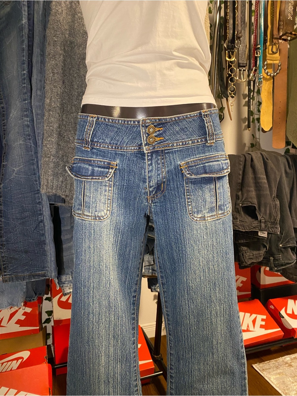 BONGO Blue Low rise Denim Jeans with Double Button Waist line